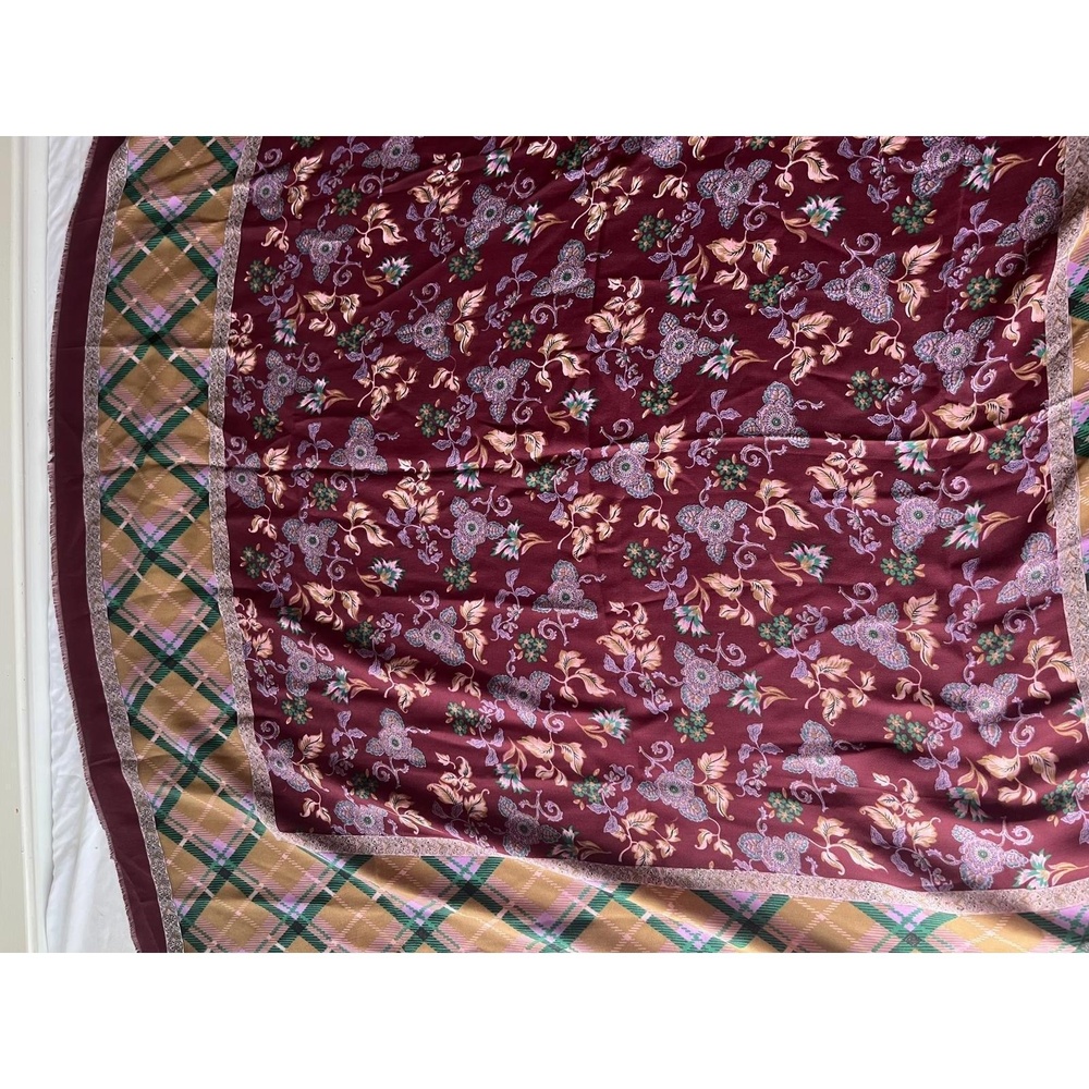 Made In Italy Elegant Floral Plaid Multicolor Maroon Fabric Scarf 100 Percent Po